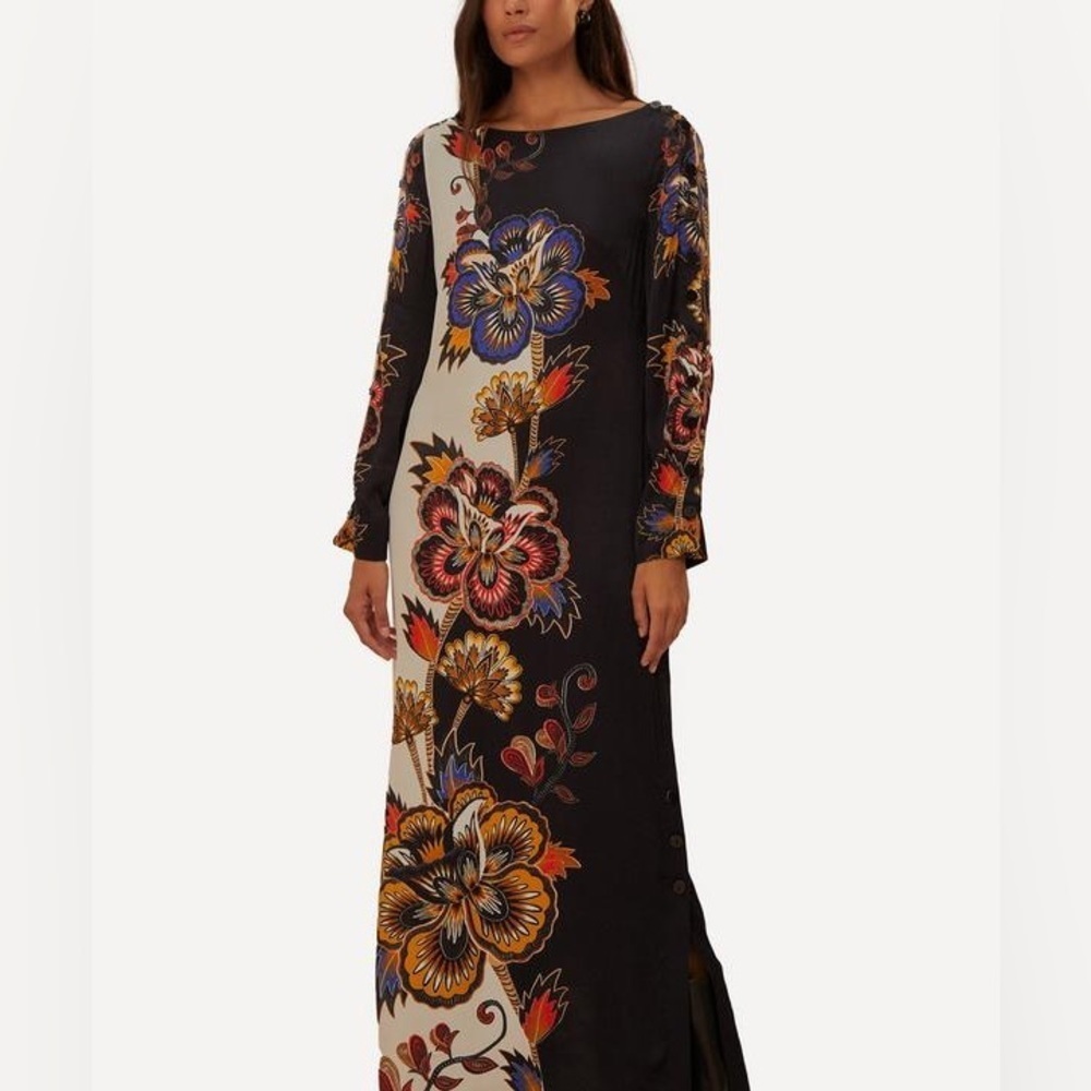 Farm Rio Maxi Floral Off-White Long Sleeve Midi Dress XS NWT